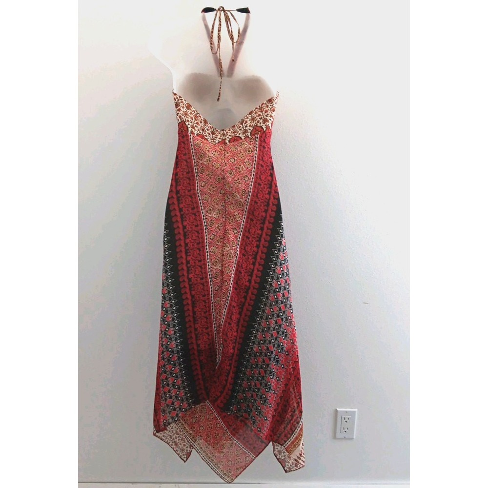 BCBG Maxi Dress Halter Women 6 Boho 100% Silk Red Handkerchief Hem Fairy Beachy - Picture 6 of 14